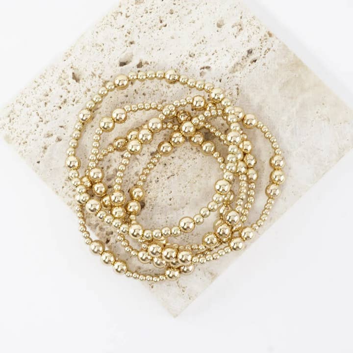 Wild Honey - Wholesale Jewelry Set - 5PC Station Metallic Beads Stretch Bracelets Set