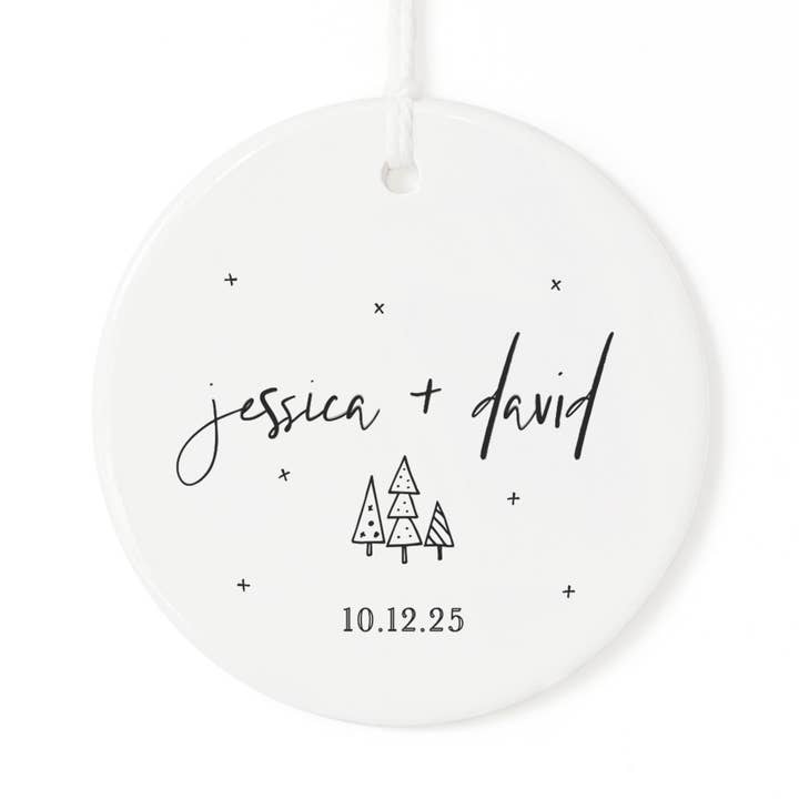 Personalized Couple Names & Date Christmas Ornament for wholesale by The Cotton & Canvas Co.