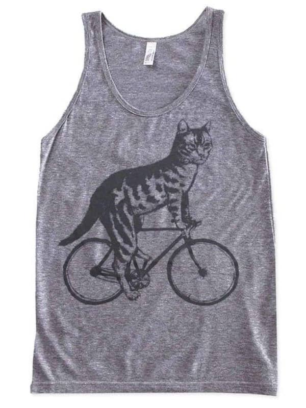 Camiseta sin mangas para hombre/unisex "Gato en bicicleta" para venta al por mayor de Dark Cycle Clothing