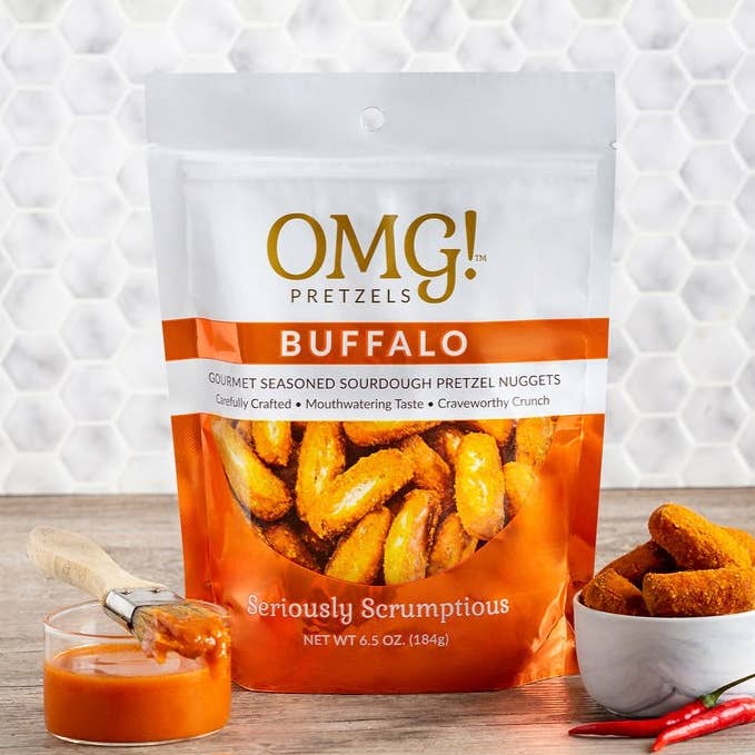 Buffalo Seasoned Sourdough Pretzel Nuggets for wholesale by OMG! Pretzels