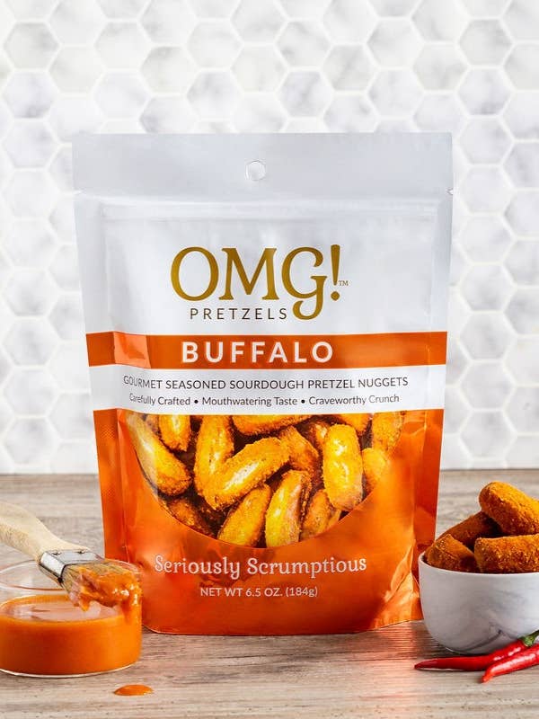 Buffalo Seasoned Sourdough Pretzel Nuggets for wholesale by OMG! Pretzels