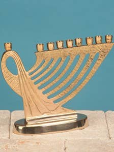 Brass Harp Design Menorah for wholesale by Biedermann & Sons
