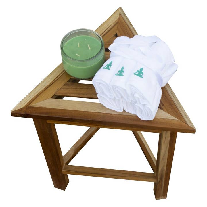 HomeRoots - Wholesale Bench - Hotel Natural Teak 18" Triangle Corner Shower Bench or Shelf