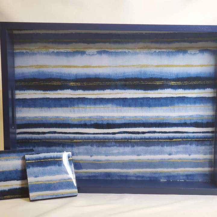 Blue Golden Serving Tray for wholesale by Basement Glitters