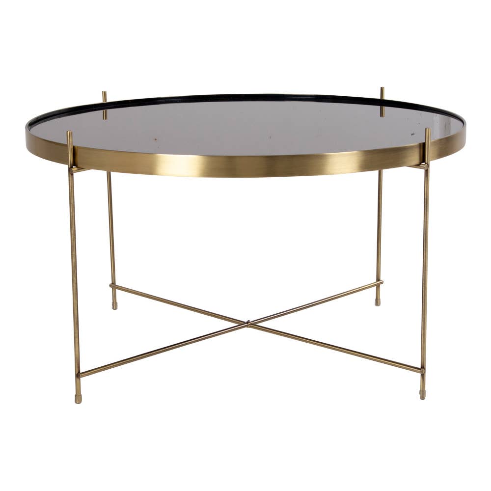 Messing-Optik Venezia Couchtisch aus Messingfarbenem Stahl mit Glasplatte ø70 cm für den Großhandel auf Faire2