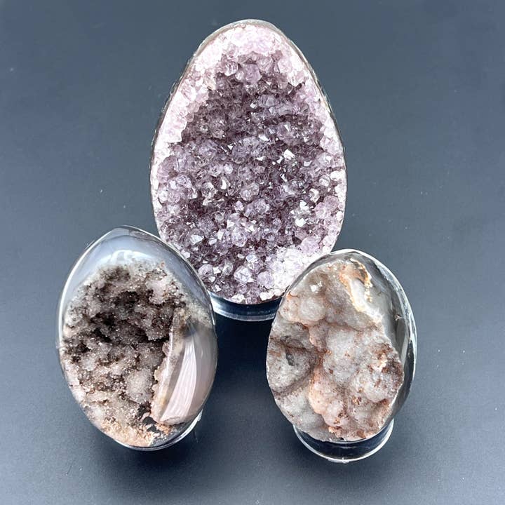 Mixed Agate and Amethyst Druzy Egg for wholesale by Crystal River Gems LLC