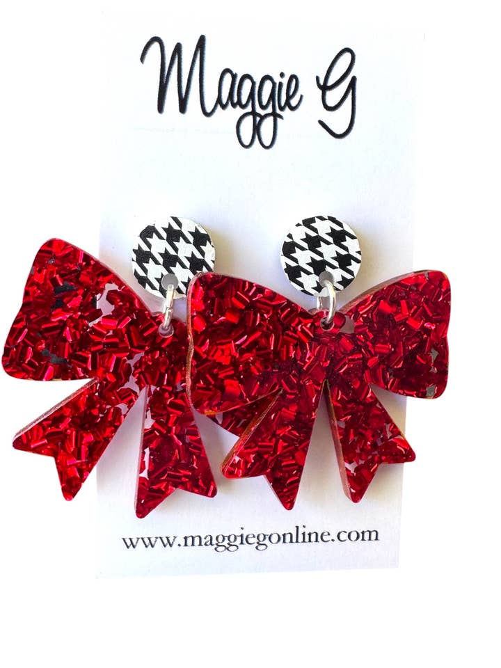 Coquette Strikoorbellen Rood Glitter Houndstooth voor wholesale door Maggie G