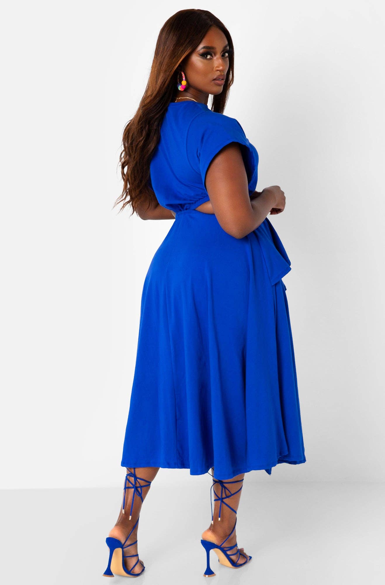 Selfie Ready Cut Out High Slit Midi Skater Dress - Royal Blue for wholesale on Faire3
