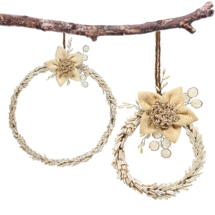Inner-Circle Beaded Flower Wreath Hanging in Cream, Set of 2 for wholesale by Trunkin'