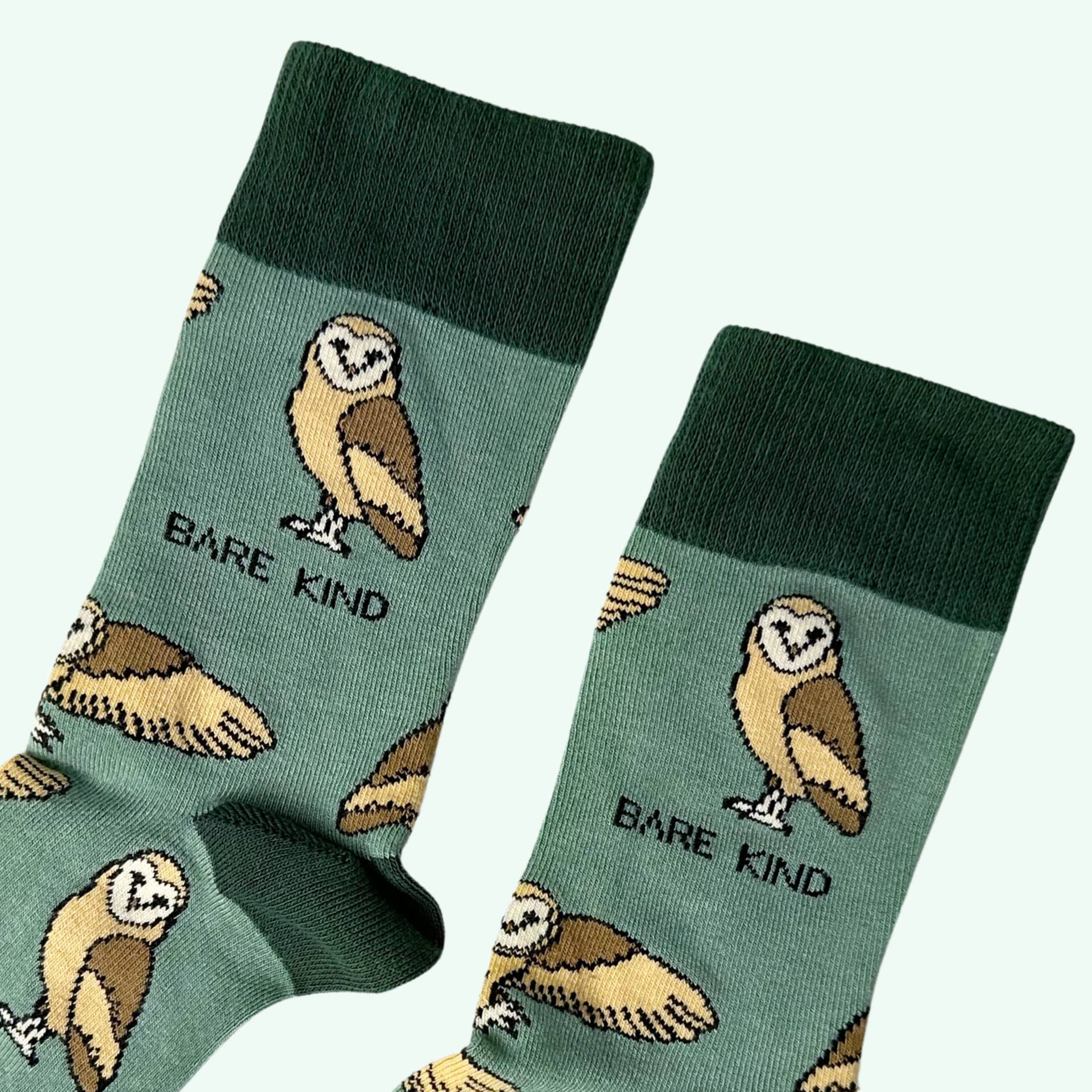 Bare Kind Socks – wholesale Socks – Unisex – Barn Owl Socks | Bamboo Socks | Green Socks | Farm Socks2