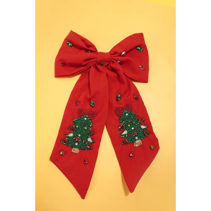 JOSSLYN by wall to wall - Wholesale Hair Pin - CHRISTMAS TREE SEED BEAD HAIR BOW CLIPS | 91HC4551