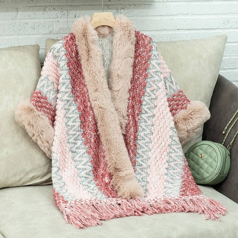 UZ Wholesale Store - Wholesale Cardigan - Women's - Loose Fit Striped Five-Sleeve Tassel Cardigan8