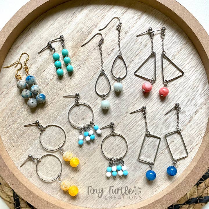 Simple Gemstone Dangle Earrings for wholesale by Tiny Turtle Creations