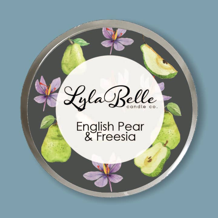 Pot de cire à la poire anglaise et au freesia pour la vente par Lyla Belle Candle Co.