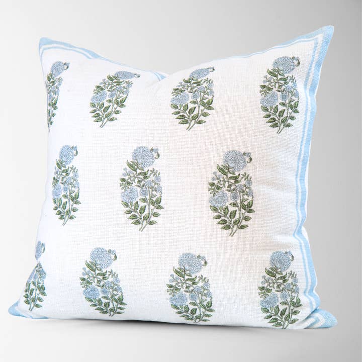 Tajik Home LLC - Vente Housse de coussin - Housse de coussin Genevieve à impression bloc bleu ciel - Fait main2