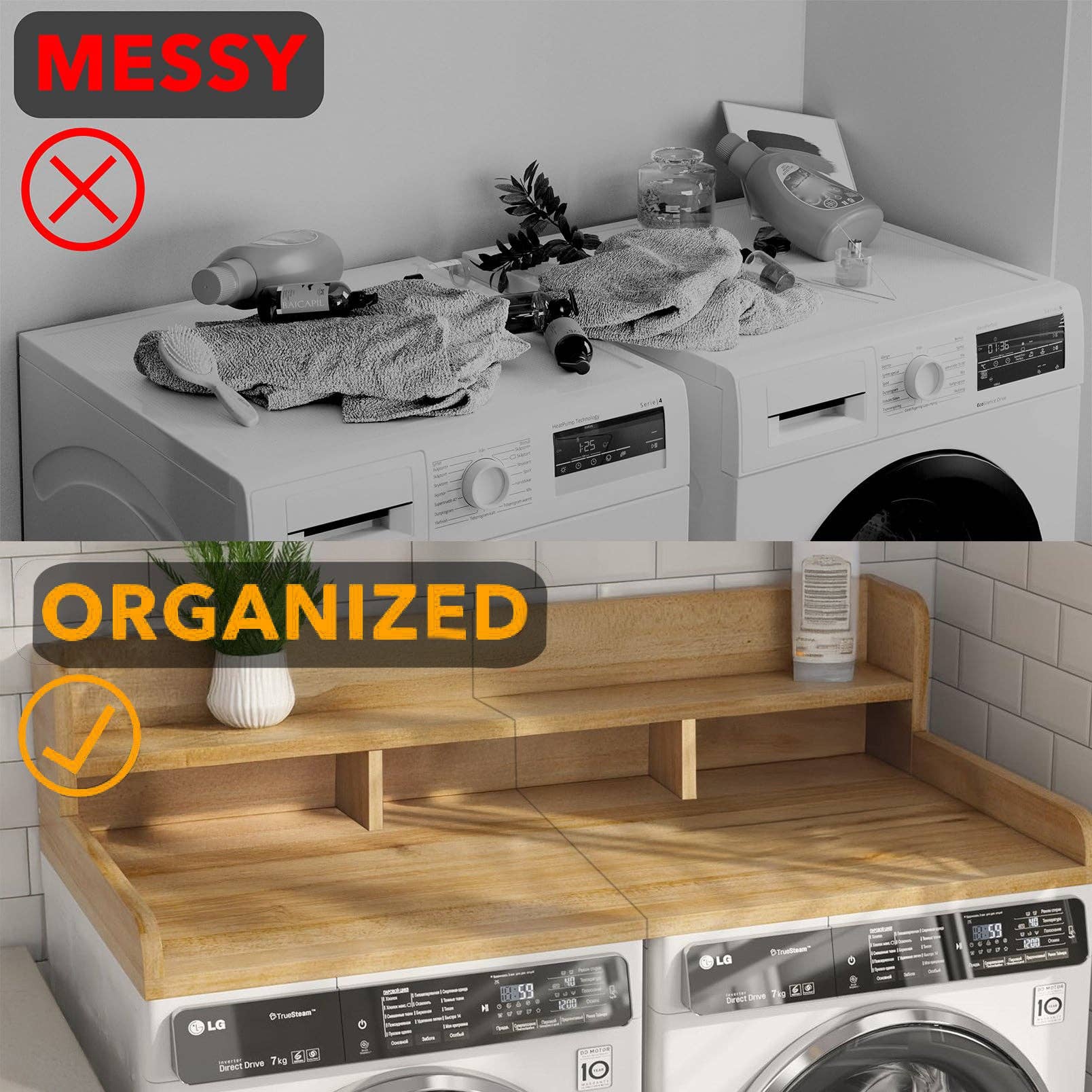 39F Inc. - Vente Corbeille à linge - Comptoir pour lave-linge séchant de 54" avec bord et patins antidérapants6