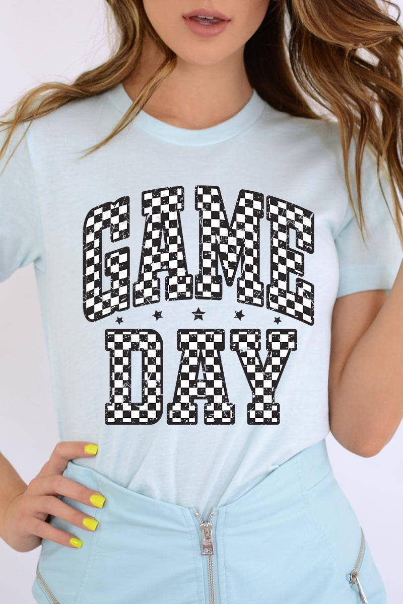 Pink Irene Wholesale - Vendita all'ingrosso Maglietta stampata - Donna - T-shirt con grafica Game Day a scacchi8
