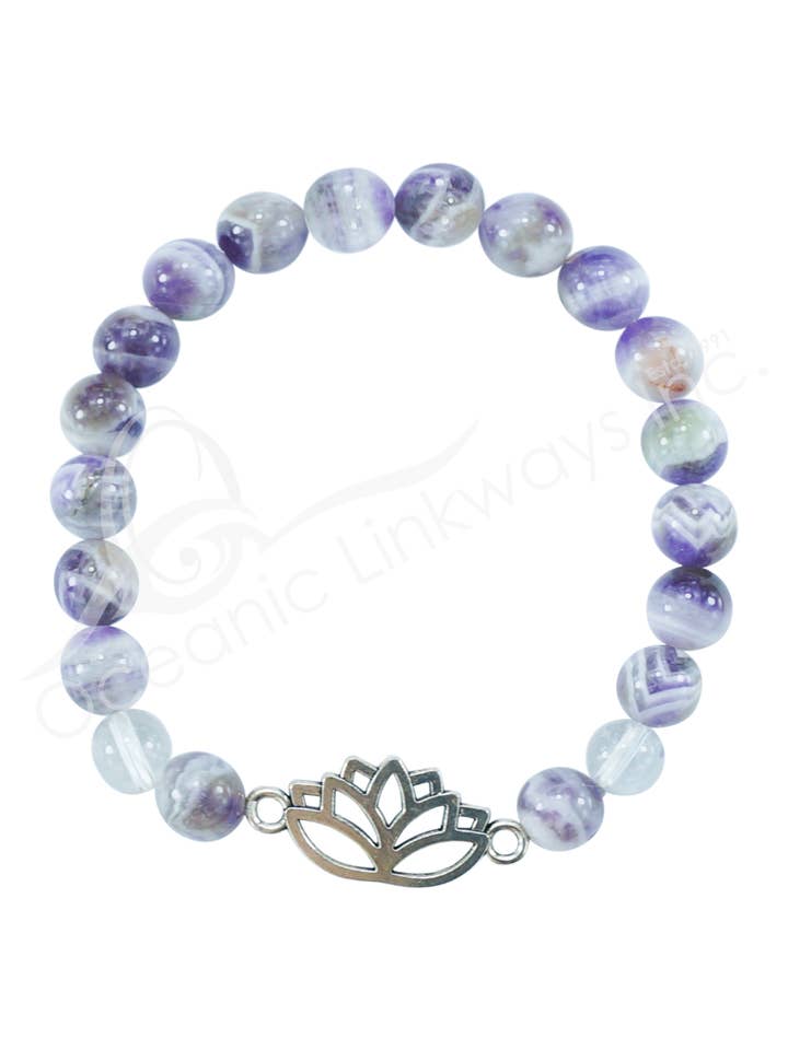 PULSERA: AMATISTA, GALÓN Y CRISTAL DE CUARZO LOTUS (8-8) para venta al por mayor de Oceanic Linkways Inc