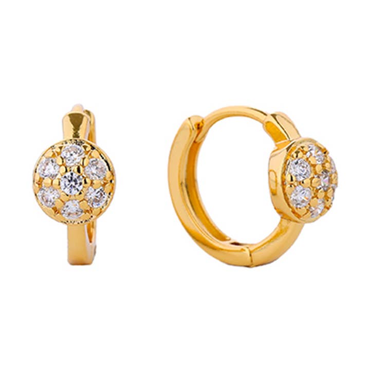 Orecchino Huggie cubico con zirconia cubica bagnata in oro 14 carati per la vendita all'ingrosso da parte di Fashion City