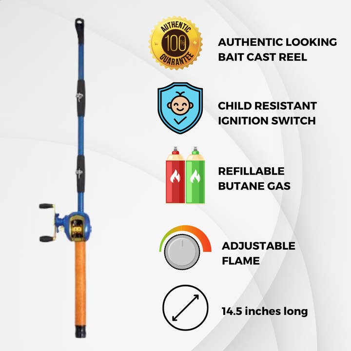 Multiple Colors Bait Cast Fishing Pole BBQ Lighter for wholesale on Faire