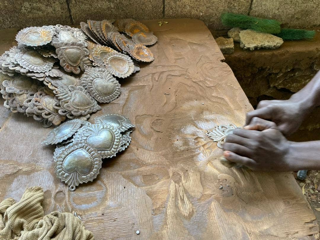 Haiti Fair Trade~ It's Cactus - Wholesale Wall Accent - Sacred Heart, Wall Decor,Handmade Metal Haiti 4.25" x 4.5"5