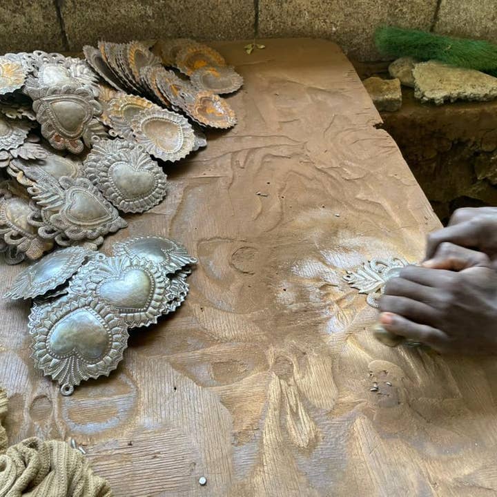 Haiti Fair Trade~ It's Cactus - Wholesale Wall Accent - Sacred Heart, Wall Decor,Handmade Metal Haiti 4.25" x 4.5"5