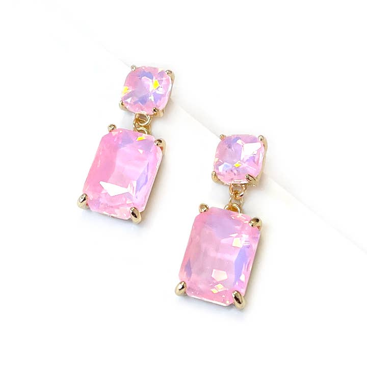 StarryNYC - Wholesale Dangle Earrings - Double Square Linked Crystal Glass Dangle Earrings34