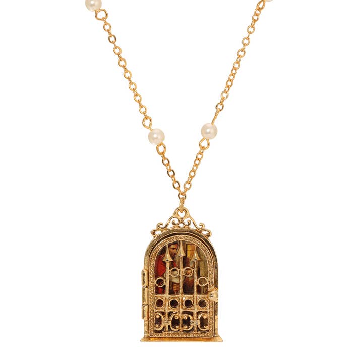 Symbolen van het geloof Jezus aan de deur, medaillon, imitatieparelketting, 24" voor wholesale door 1928 Jewelry