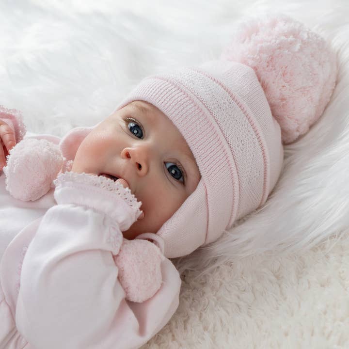 Emile Et Rose – Engroshandel Hue til nyfødte - Baby – Griffin Pink Baby Bobble Hat med øreklapper