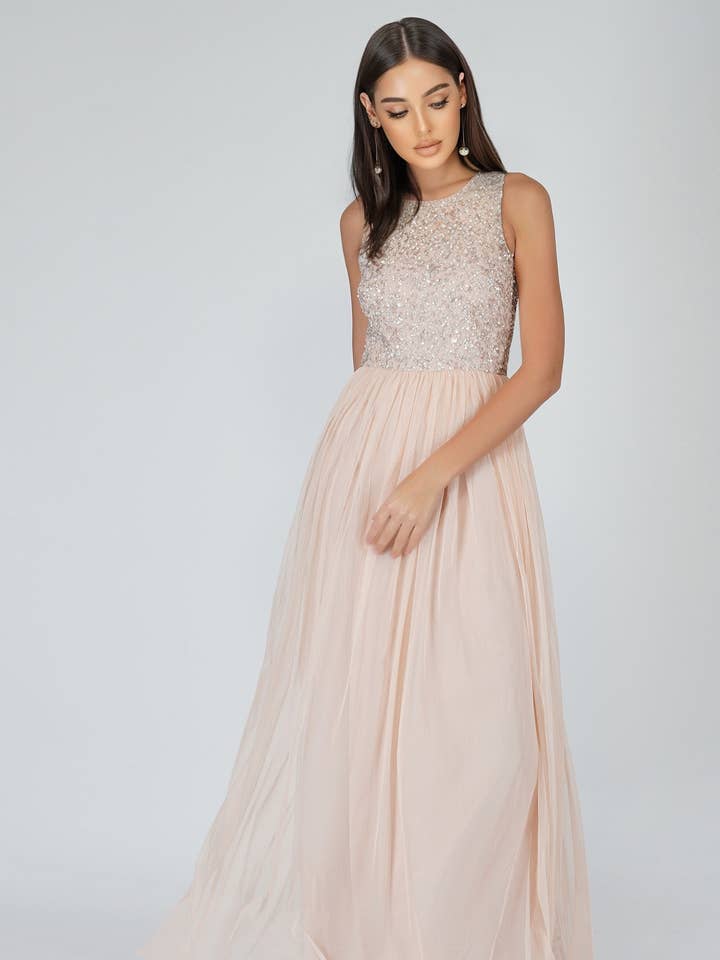 Nicasso Blush Pink Bridesmaid Maxi Dress for wholesale by Lace & Beads