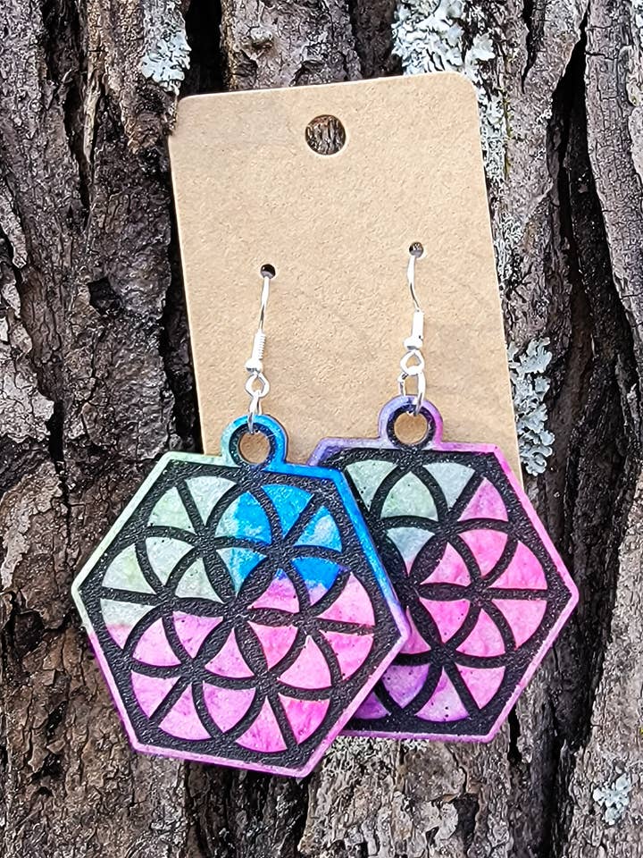 Sacred Geometry Flower of Life Dangle Earrings for wholesale by Loving Appalachia Inc