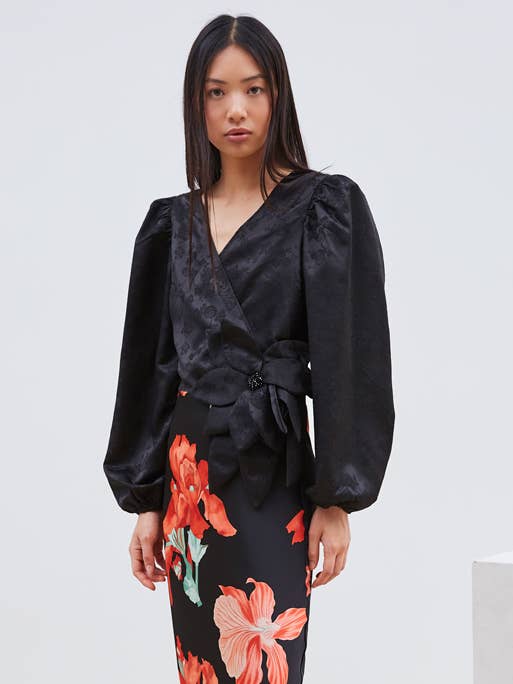 Floral blouse with jacquard effect for wholesale by ELLI WHITE