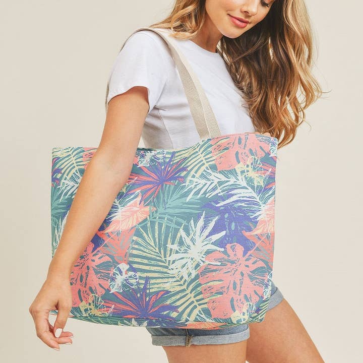 MiMi Wholesale - Wholesale Tote Bag - Women's - Hand-Drawn Tropical Beach Women's Tote Bag
