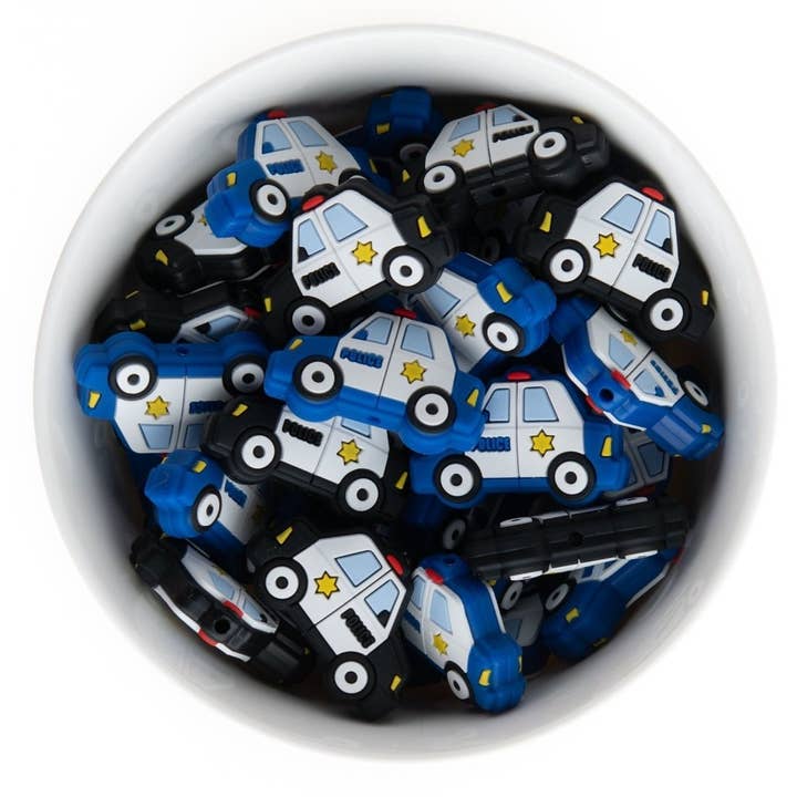 Police Car Silicone Focal Beads for wholesale by Cara & Co Silicone Craft Supply
