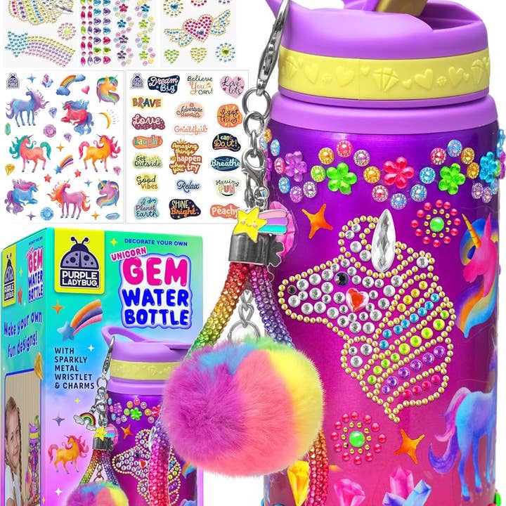 Decorate Your Own Gemstone Water Bottle - Unicorn for wholesale by Purple Ladybug