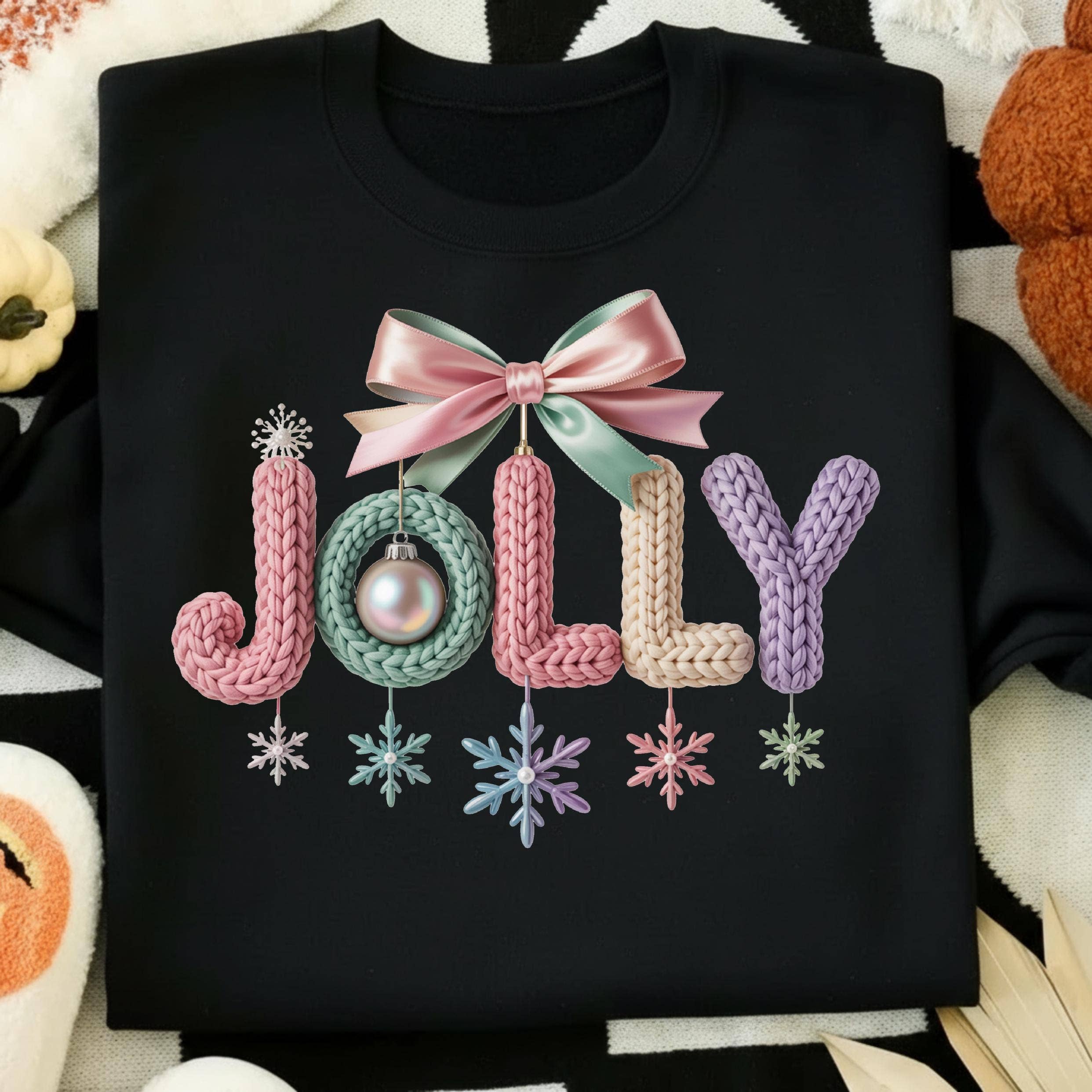 DLT Ecommerce - Venta al por mayor Camiseta estampada - Mujer - Camiseta de Navidad Holly Jolly de hilo falso, suéter rústico de vacaciones.1