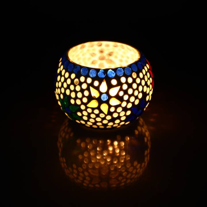 Plutus imports - Wholesale Candle Holder - Set of 3 Mosaic Glass Votive Candle Holders | Handmade color3