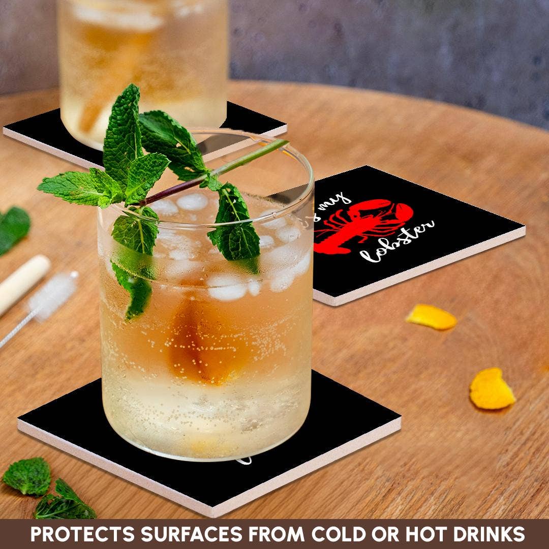 3dRose - Vendita all'ingrosso Sottobicchiere - 3dRose, È la mia aragosta con aragosta rossa. Lettere bianche su sfondo nero., Sottobicchiere2