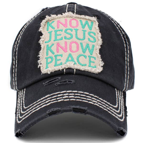 KNOW JESUS KNOW PEACE Washed Vintage Ball Cap for wholesale by SOPHIA WHOLESALE