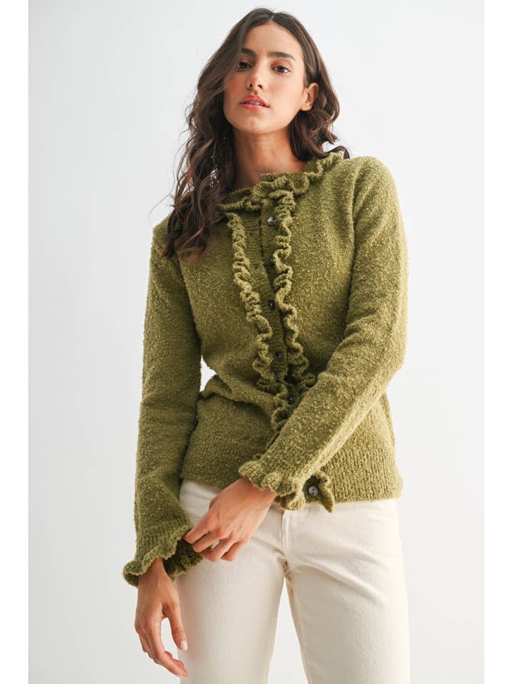 COZY RUFFLED-TRIMMED CARDIGAN for wholesale by Camellia