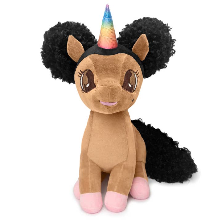Brandy Unicorn Plush Toy with Afro Puffs - 15 inch for wholesale by YOUnicorn Kidz