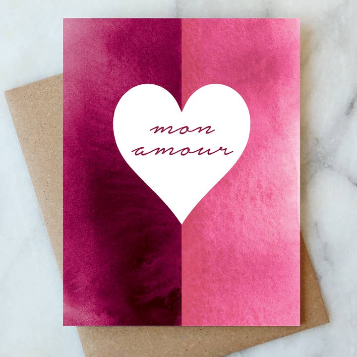 Mon Amour Heart Card | Valentine Love Friendship for wholesale by Abigail Jayne Design