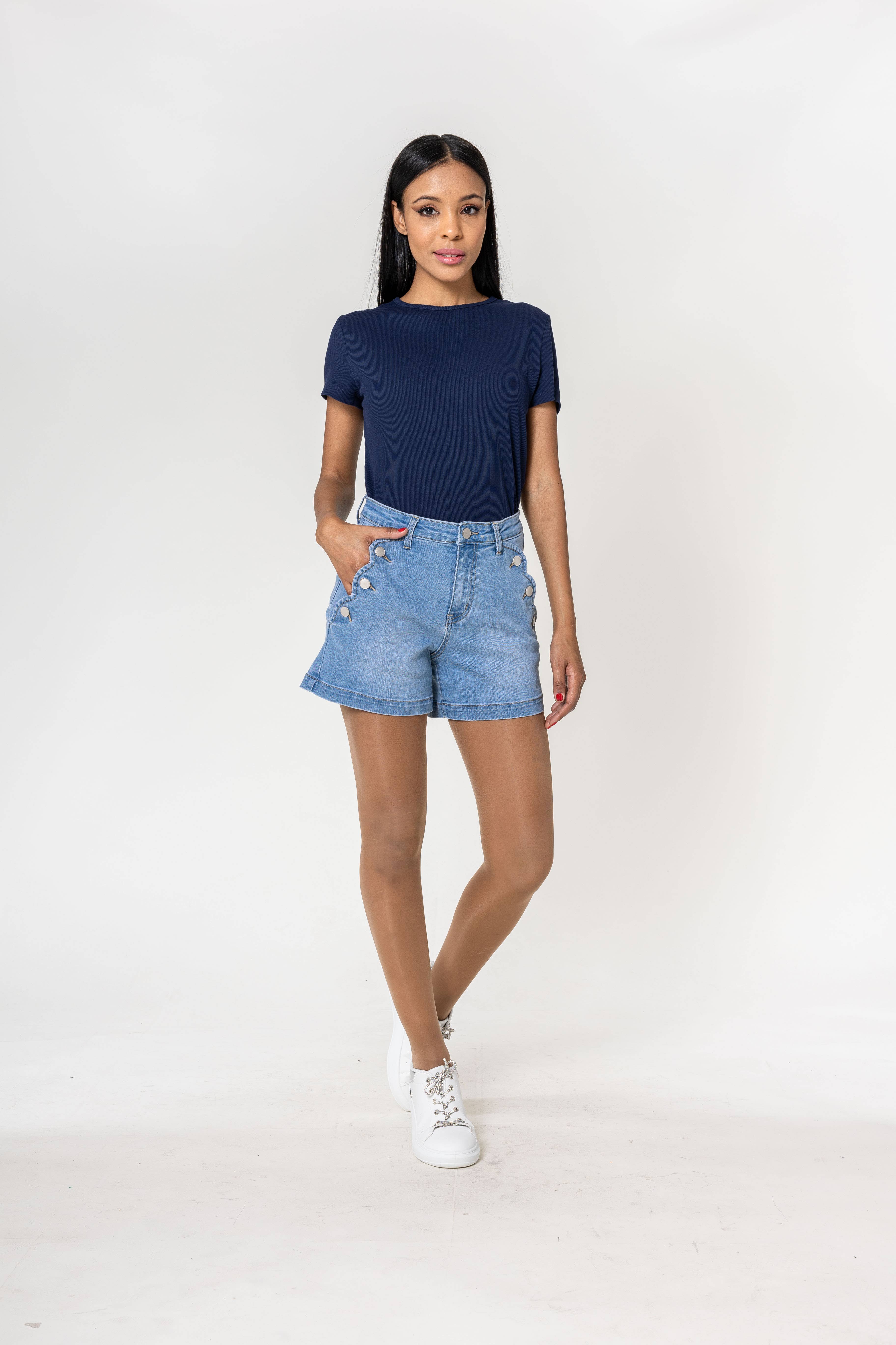 Nina Carter - Wholesale Shorts - Women's - Denim High Waisted Stretch Denim Shorts P20620