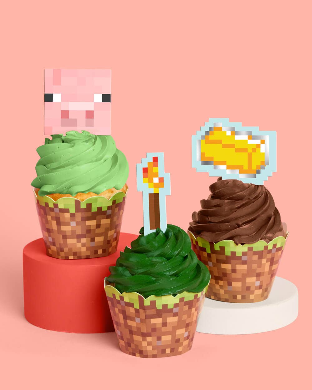 Petit Fetti - Wholesale Cupcake/Muffin Liner - Pixel Mining Cupcake Set - 30 sets of liners + toppers4