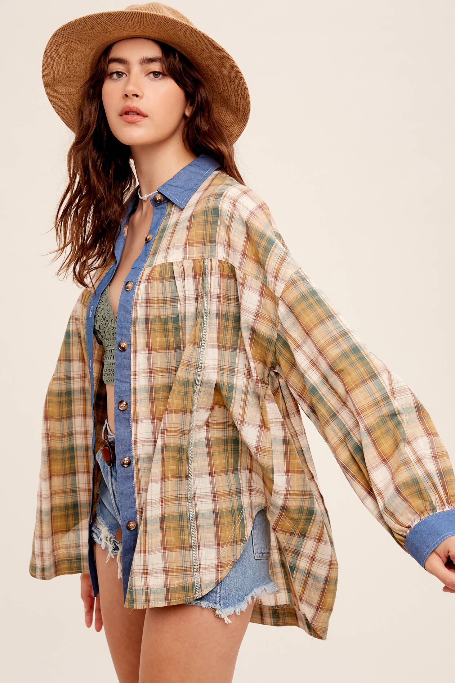 Listicle - Wholesale Button Down Shirt - Women's - Mixed Plaid Oversized Button-Down Shirt LJ020512