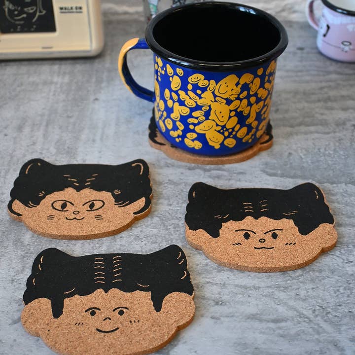 Natali Koromoto - Wholesale Coasters - "Cat Person" Set of four cork coasters5