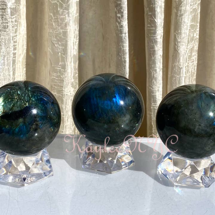 KayleeNYC - Wholesale Spiritual Stone/Crystal - 3-5 Pcs Natural Labradorite Sphere Crystal Ball Nice Quality