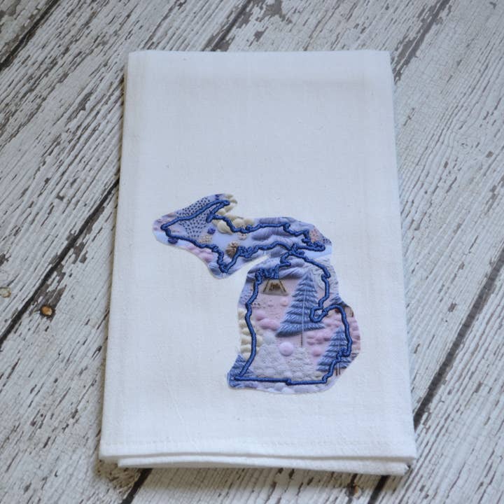 SewMuchMoreStore - Wholesale Tea Towel - LIMITED Winter Trees State Towel Embroidered-Raggy edge6