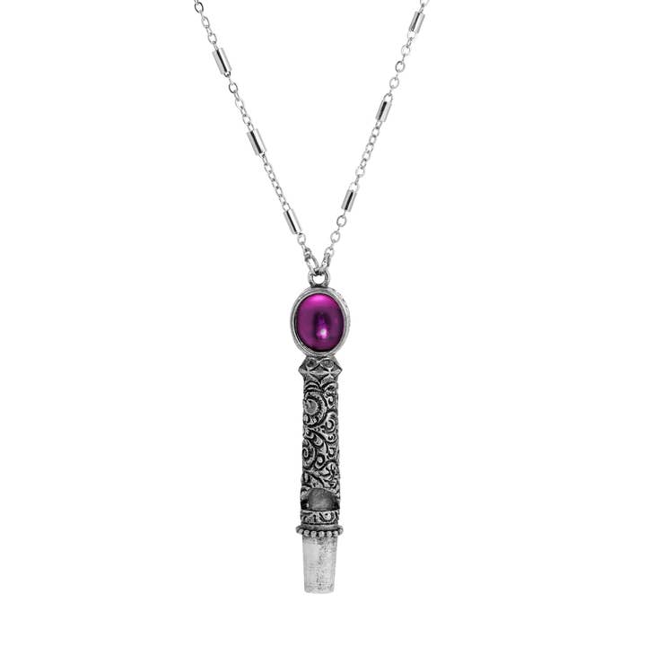 1928 Jewelry Oval Stone Etched Whistle Pendant Necklace 28" for wholesale by 1928 Jewelry