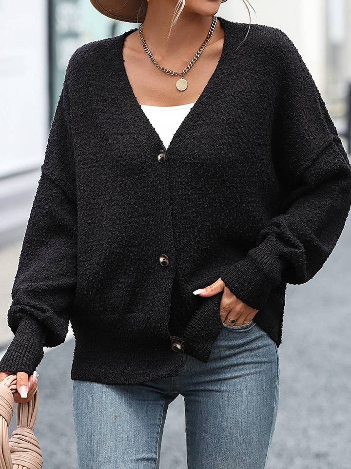 HIDDENBRAND - Wholesale Cardigan - Women's - Stylish V-neck button-down knit cardigan5